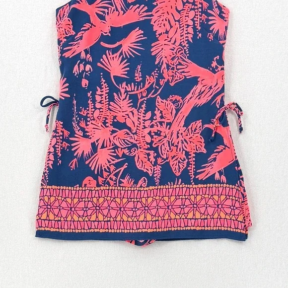 LILLY PULITZER Donna Romper Women 4 Indigo Night Caw Blue Pink Parrot Sleeveless - Picture 7 of 16